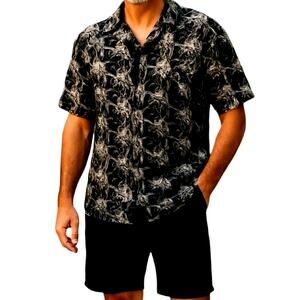 Paradise Style Hawaii Large Black Button Down Men's Shirt Short Sleeve L